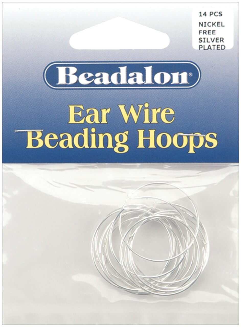 Beadalon Ear Wire Beading Hoops Medium 25mm 14/Pkg-Silver-Plated & Nickel-Free